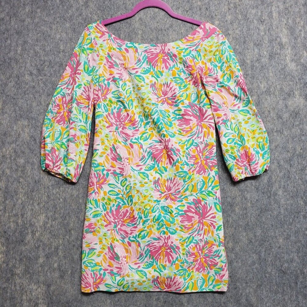 Lilly Pulitzer Dress Womens 0 Little Lilet Cindy Silk Blend Floral V Back Lined